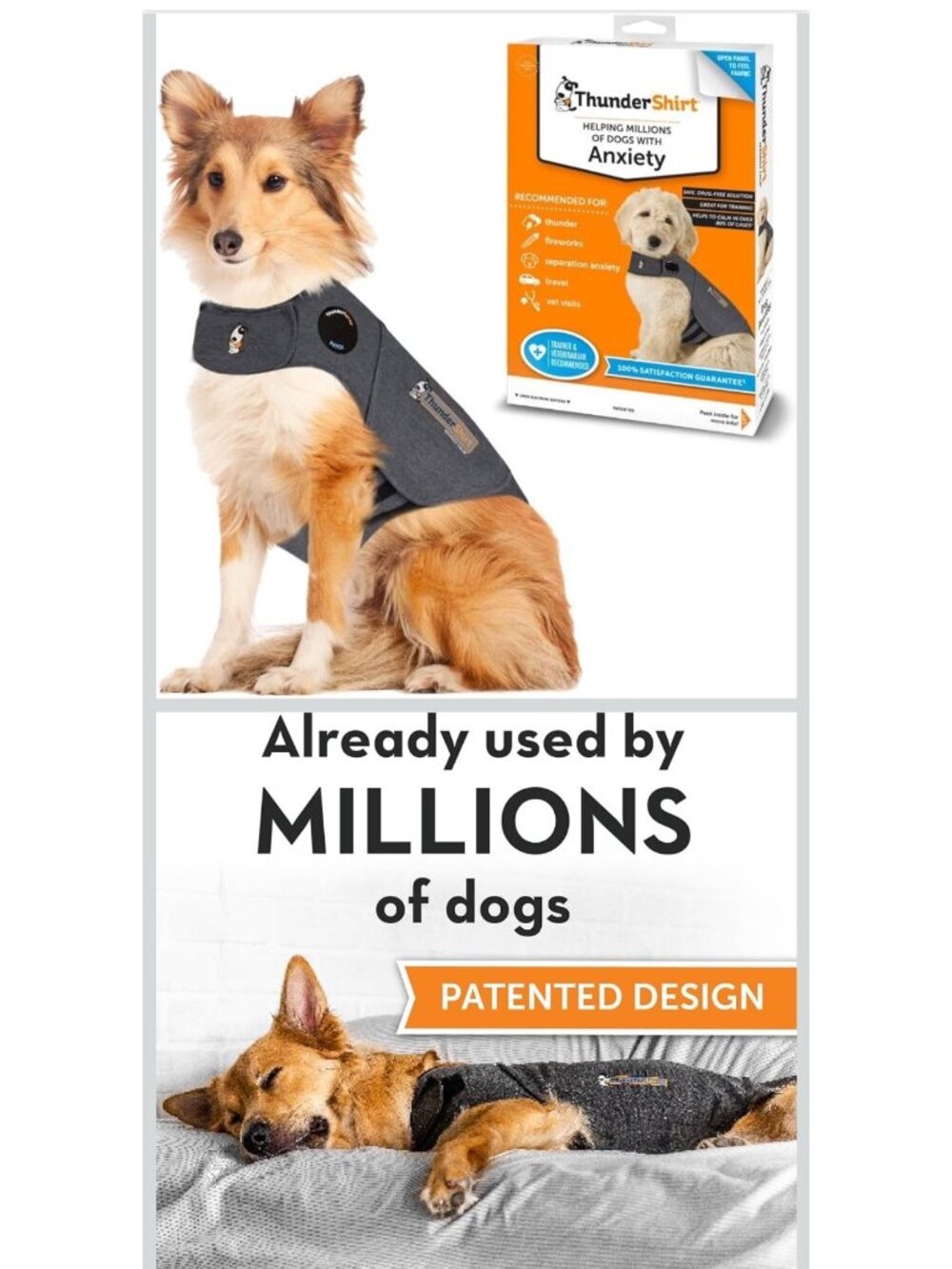 ThunderShirt Dog Anxiety Calming Vest Large Gray Patented Design